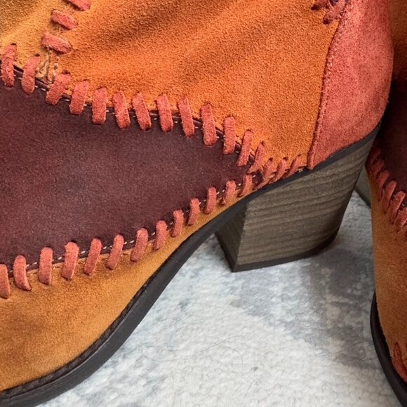 Brown and Tan Suede Patchwork Leather Booties - Picture 7 of 11